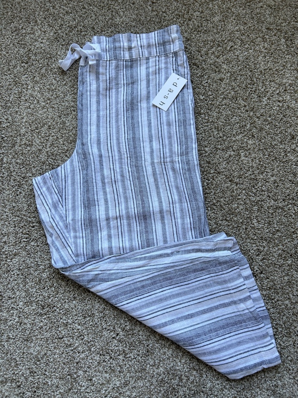NWT Da-sh Striped Linen Blend Drawstring Lounge Capri/Ankle Length Pants - Large